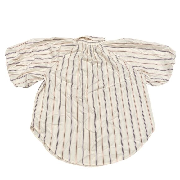 NWT Madewell Sz M Shirred Bubble-Sleeve Button-Up Shirt Poplin Coffee Tan Stripe - Picture 7 of 12